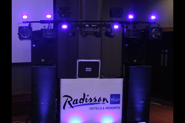 Dj setup with speakers and lights